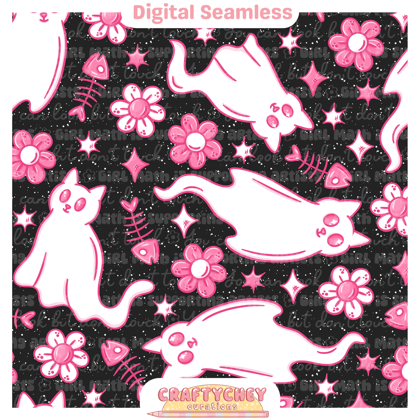 Pink Ghost Kitties (Seamless + PNG)