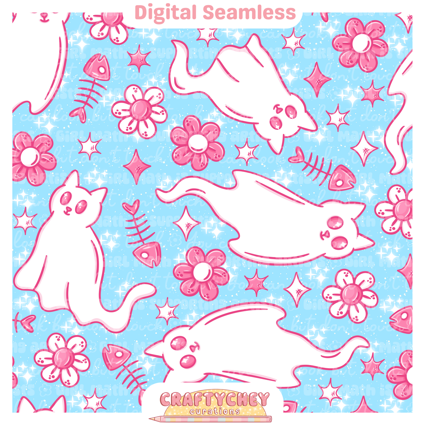 Pink Ghost Kitties (Seamless + PNG)