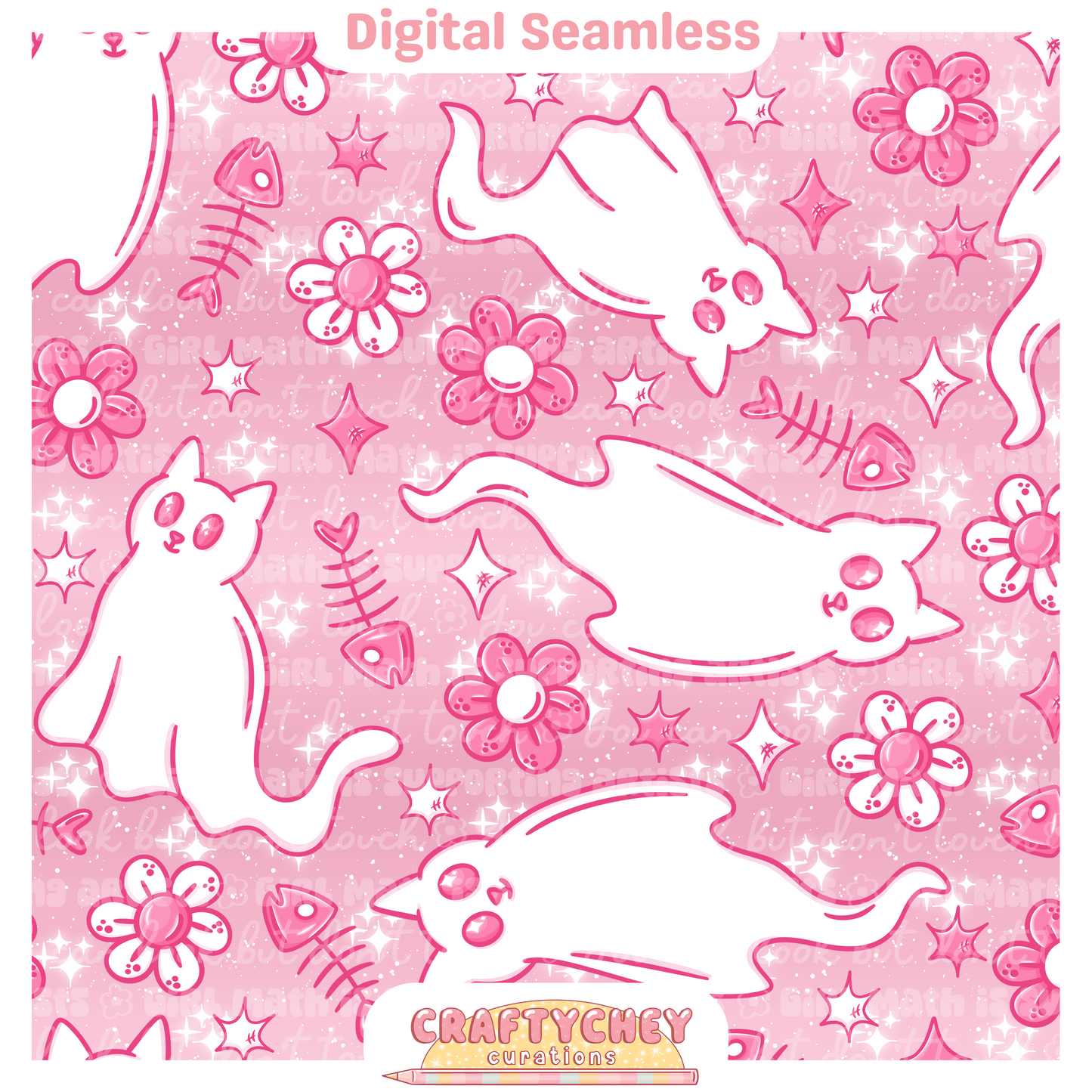 Pink Ghost Kitties (Seamless + PNG)