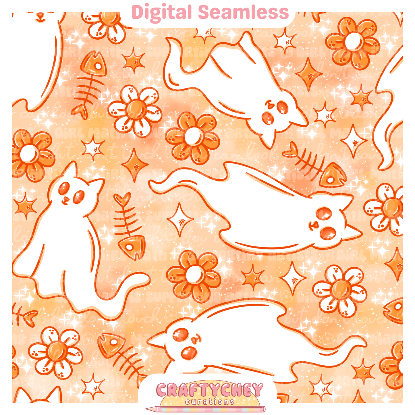 Orange Ghost Kitties (Seamless + PNG)