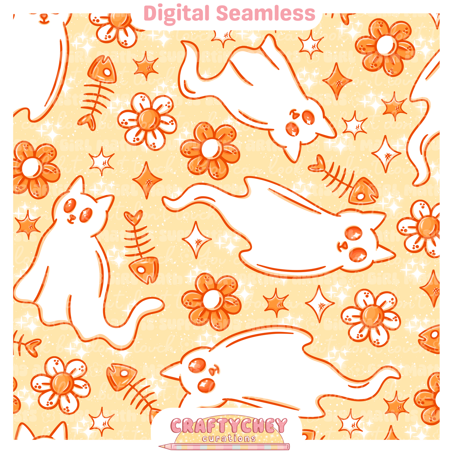 Orange Ghost Kitties (Seamless + PNG)