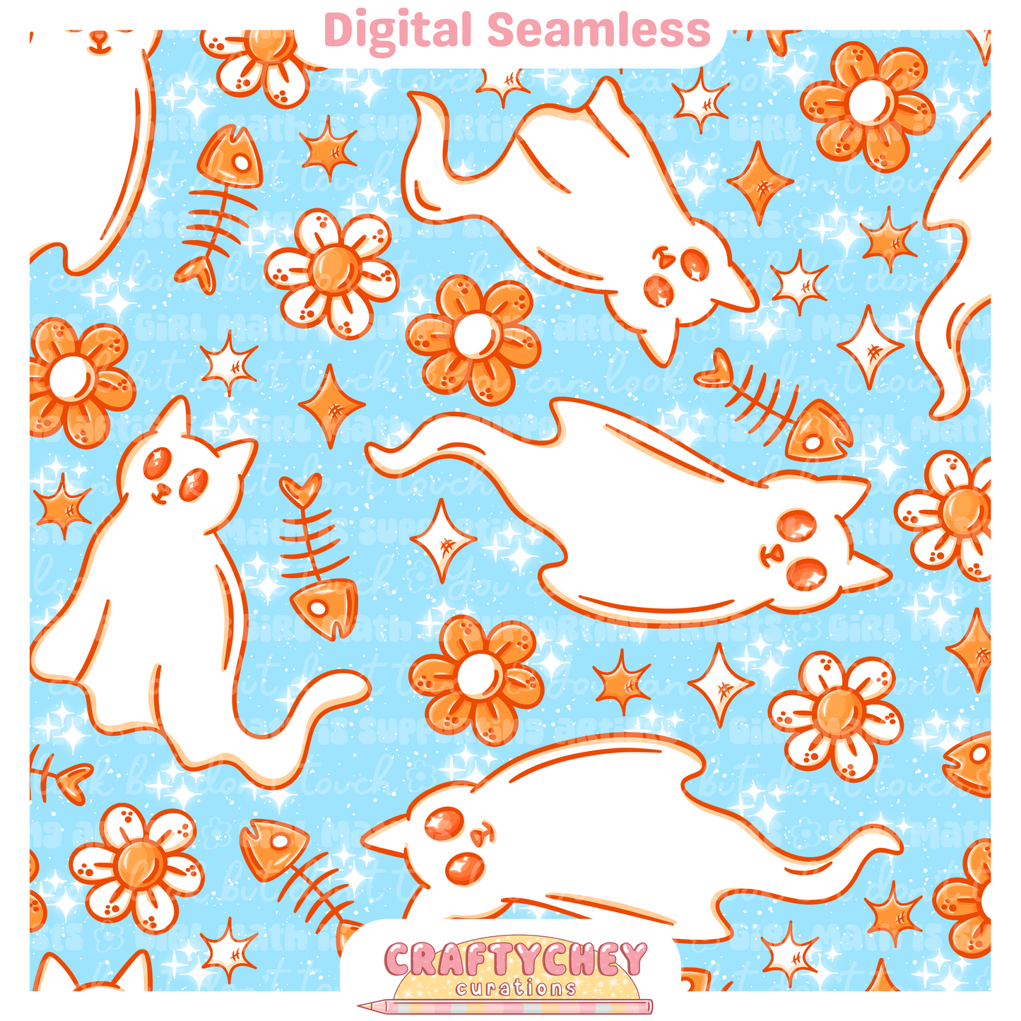 Orange Ghost Kitties (Seamless + PNG)