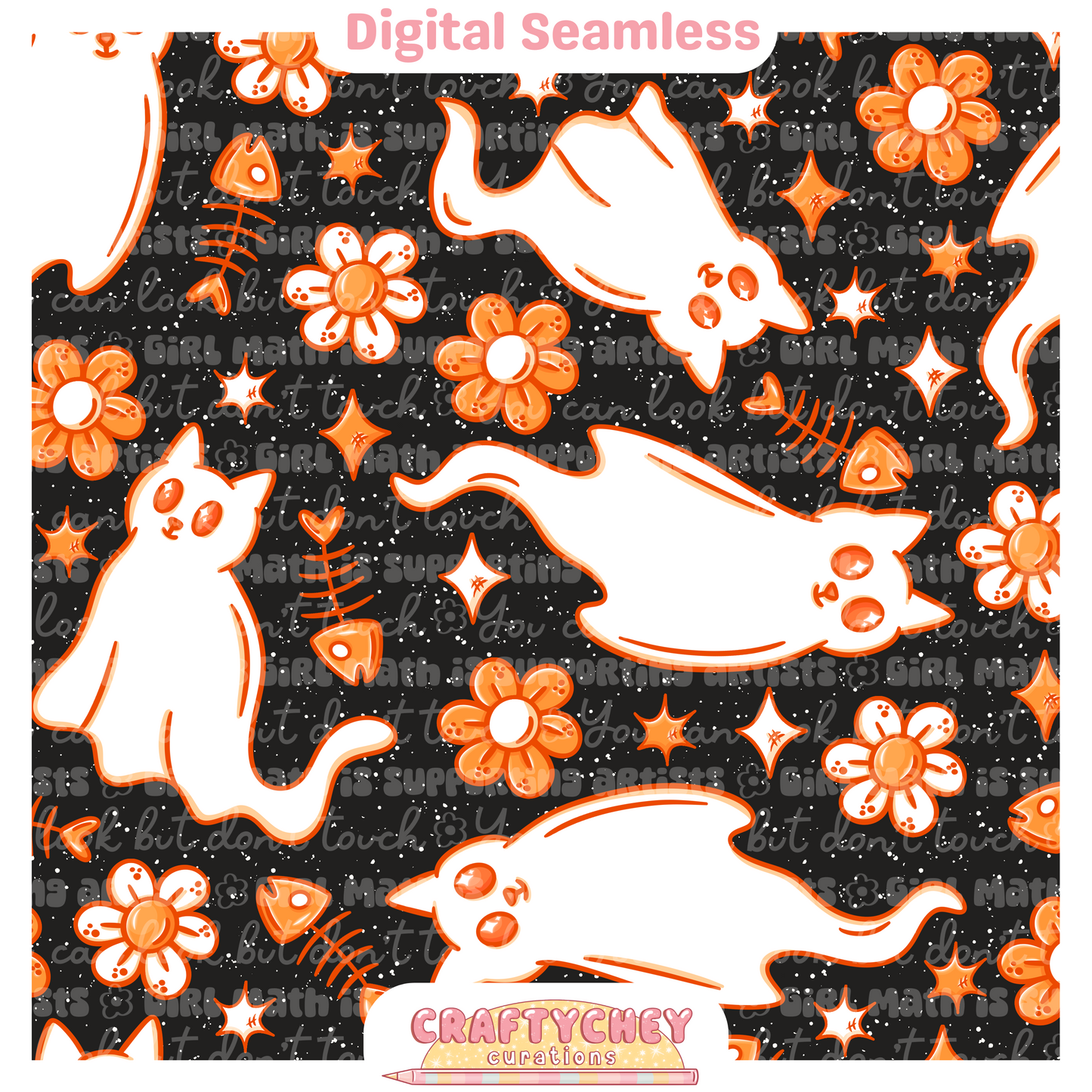Orange Ghost Kitties (Seamless + PNG)