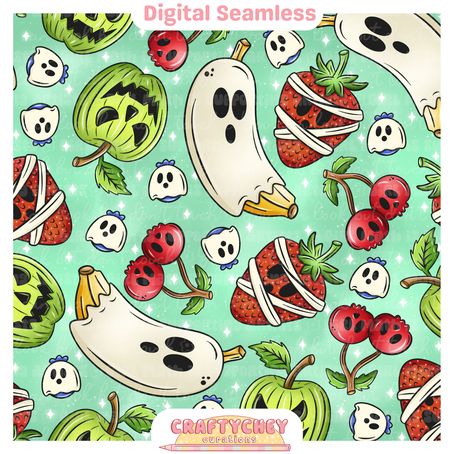 Spooky Boo Berries (Seamless + PNG)