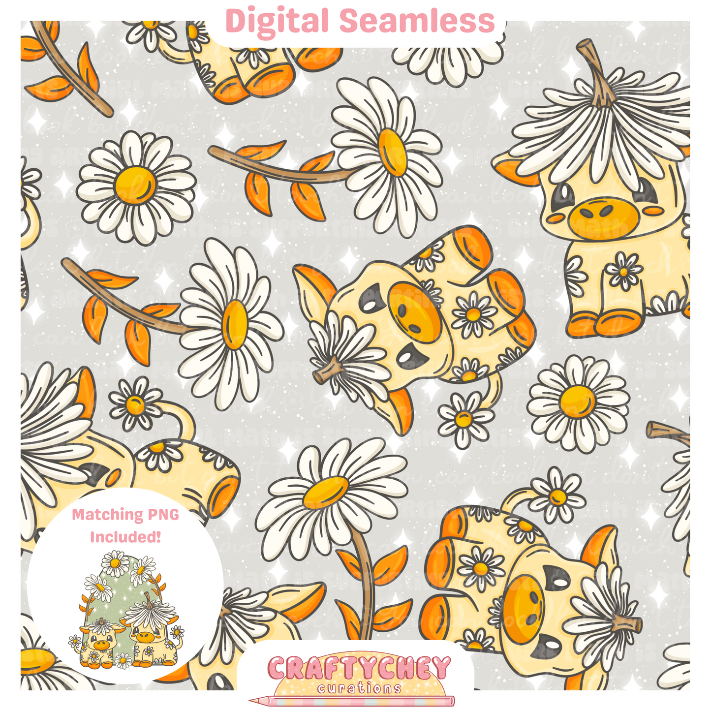 White Daisy Cows (Seamless + PNG)