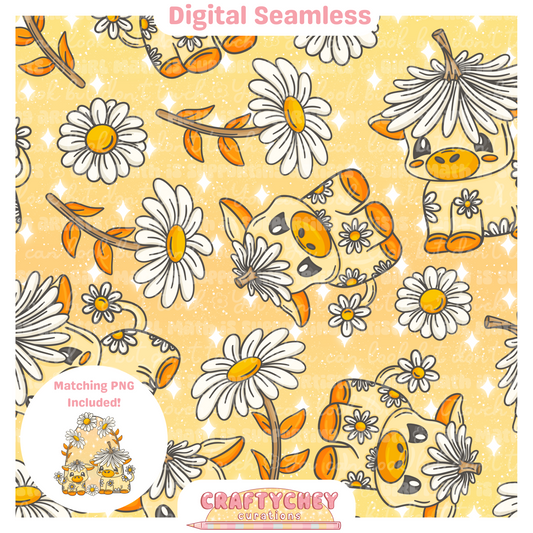 White Daisy Cows (Seamless + PNG)