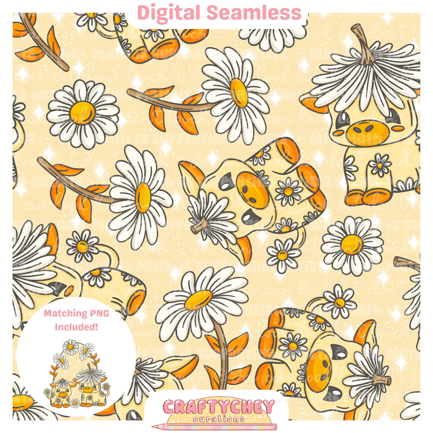 White Daisy Cows (Seamless + PNG)