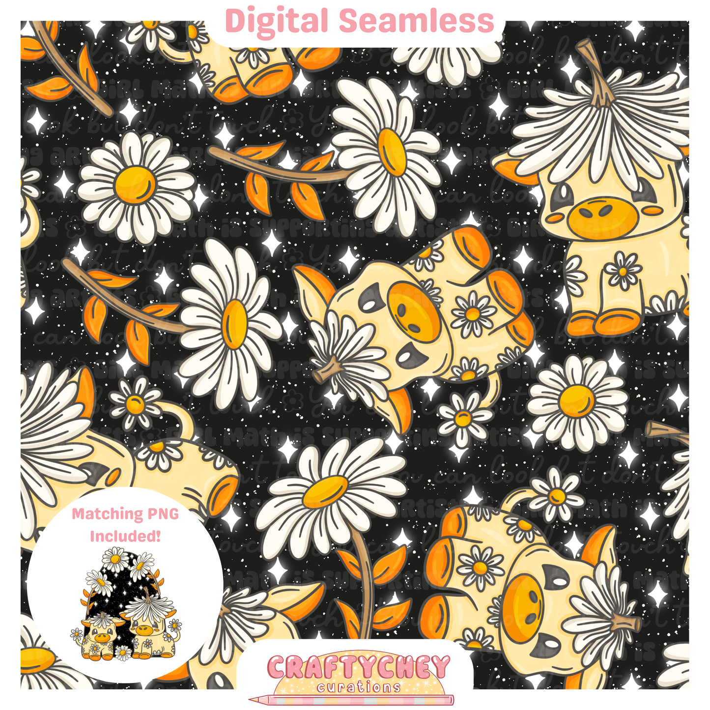 White Daisy Cows (Seamless + PNG)