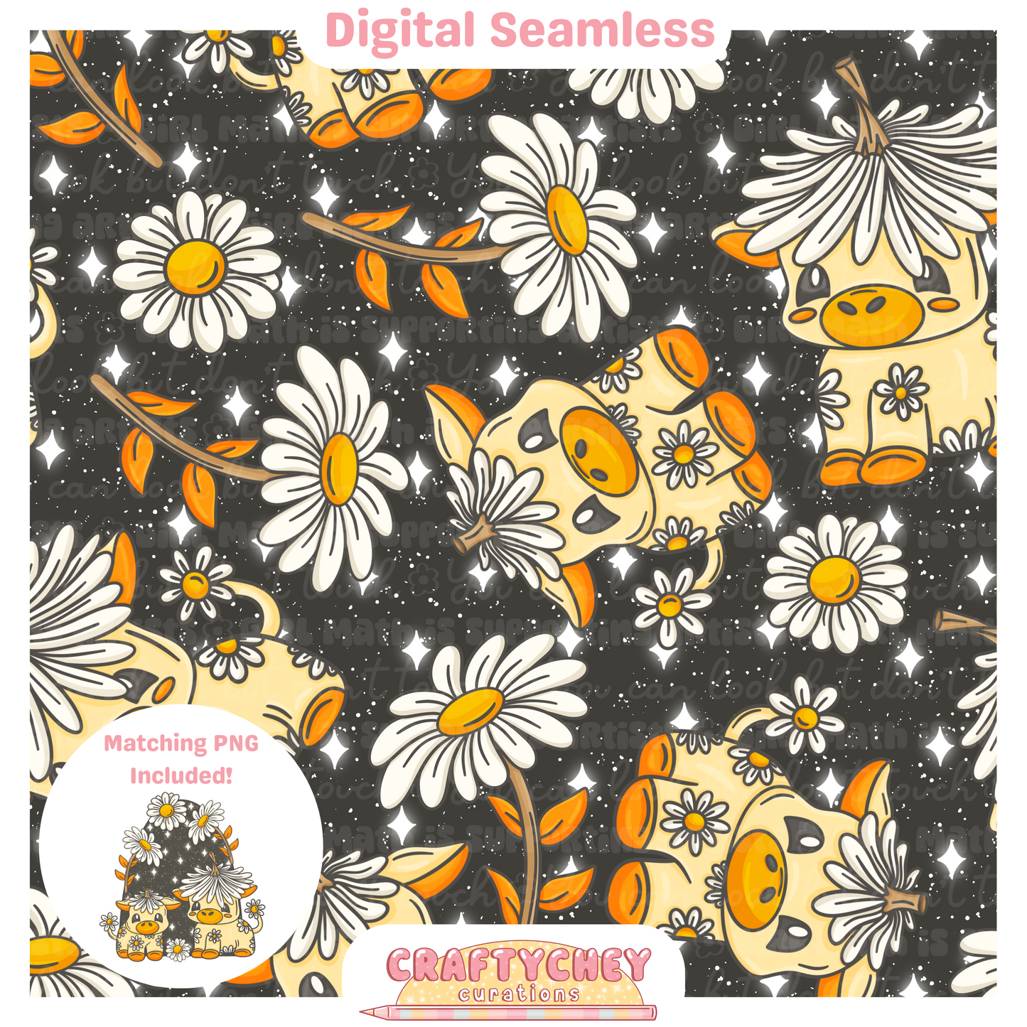 White Daisy Cows (Seamless + PNG)
