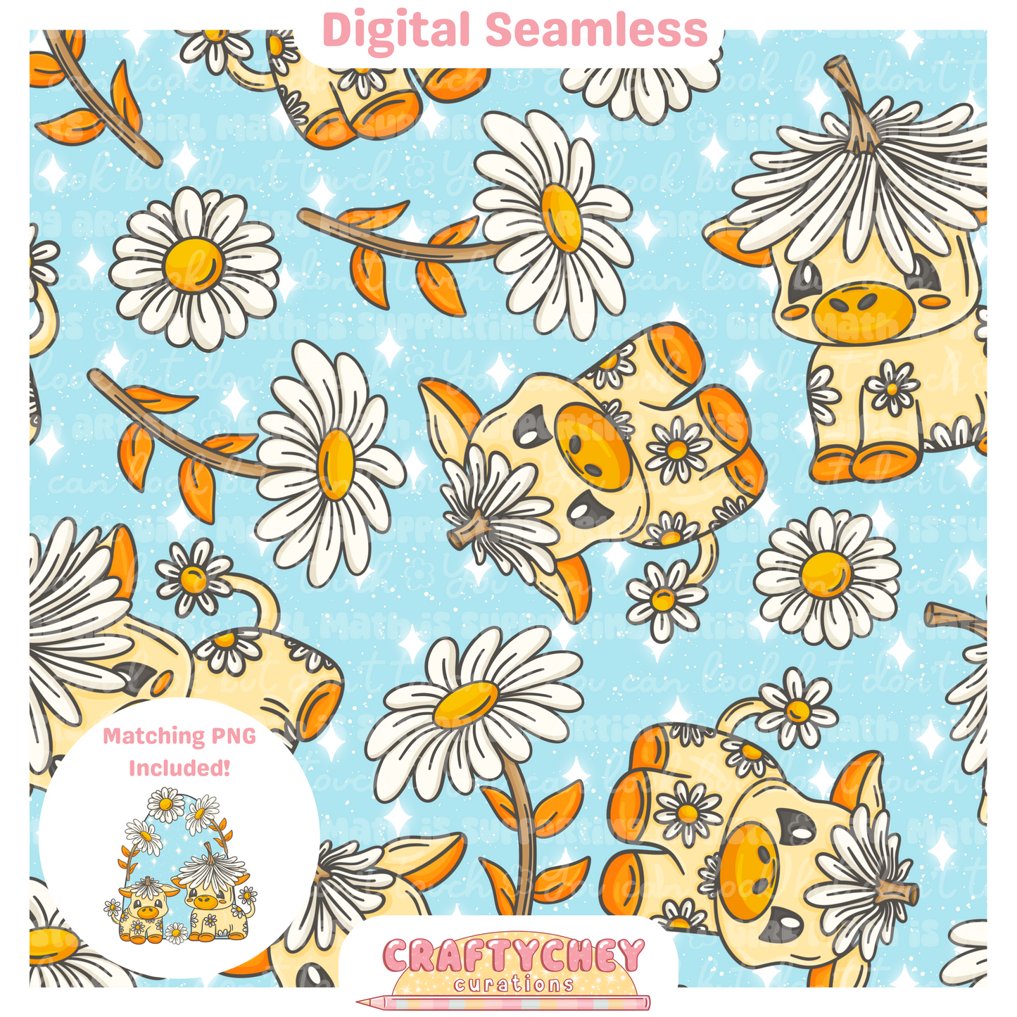 White Daisy Cows (Seamless + PNG)