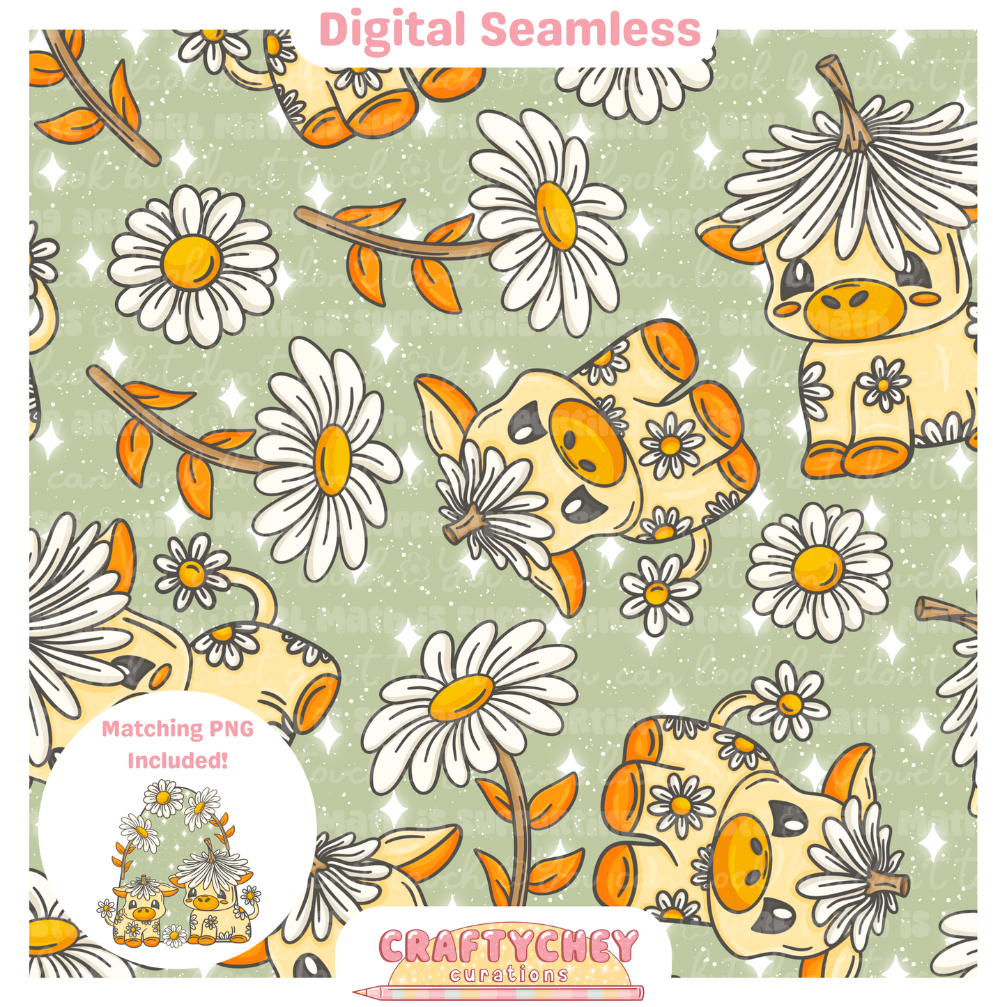 White Daisy Cows (Seamless + PNG)
