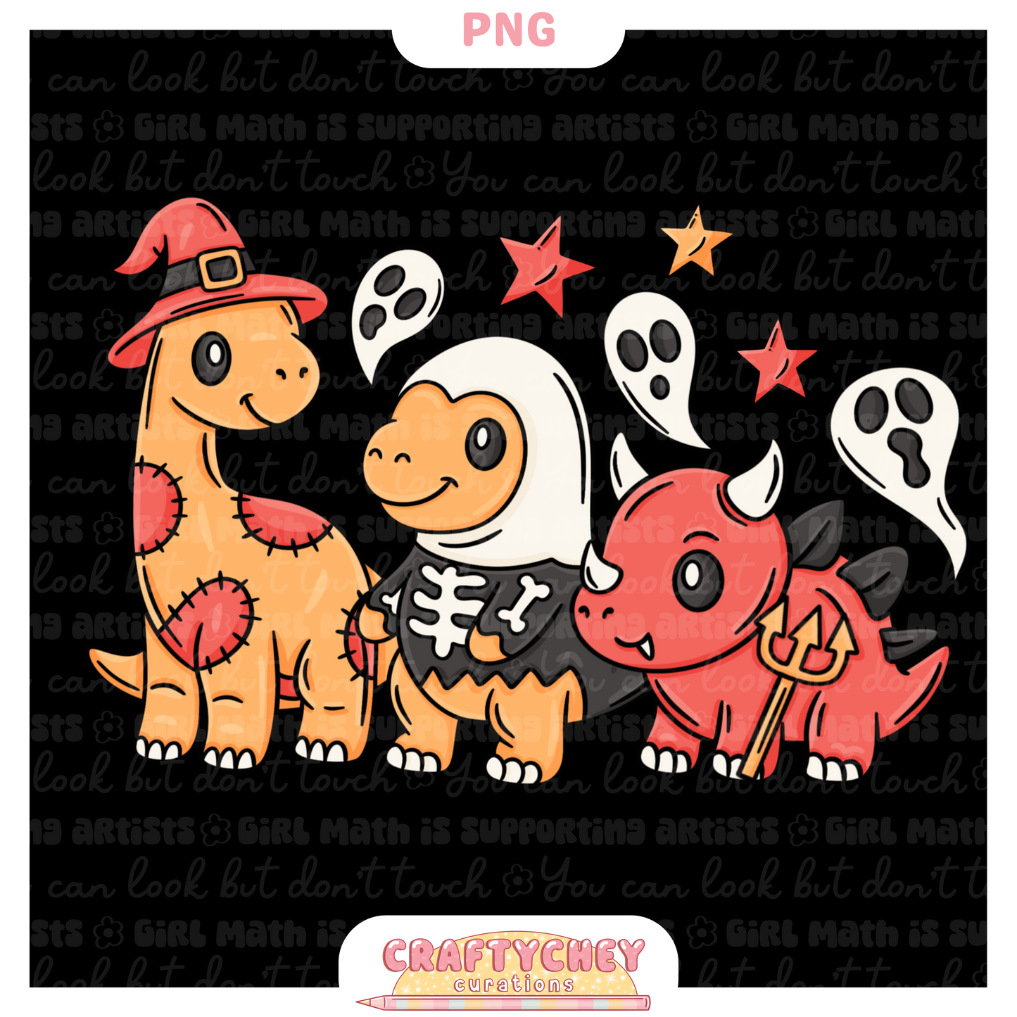 Cutesy Spooky Dinos: Red (Seamless + PNG)