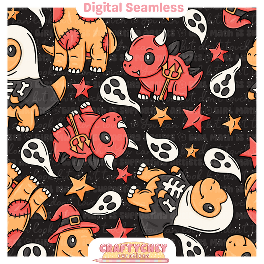Cutesy Spooky Dinos: Red (Seamless + PNG)