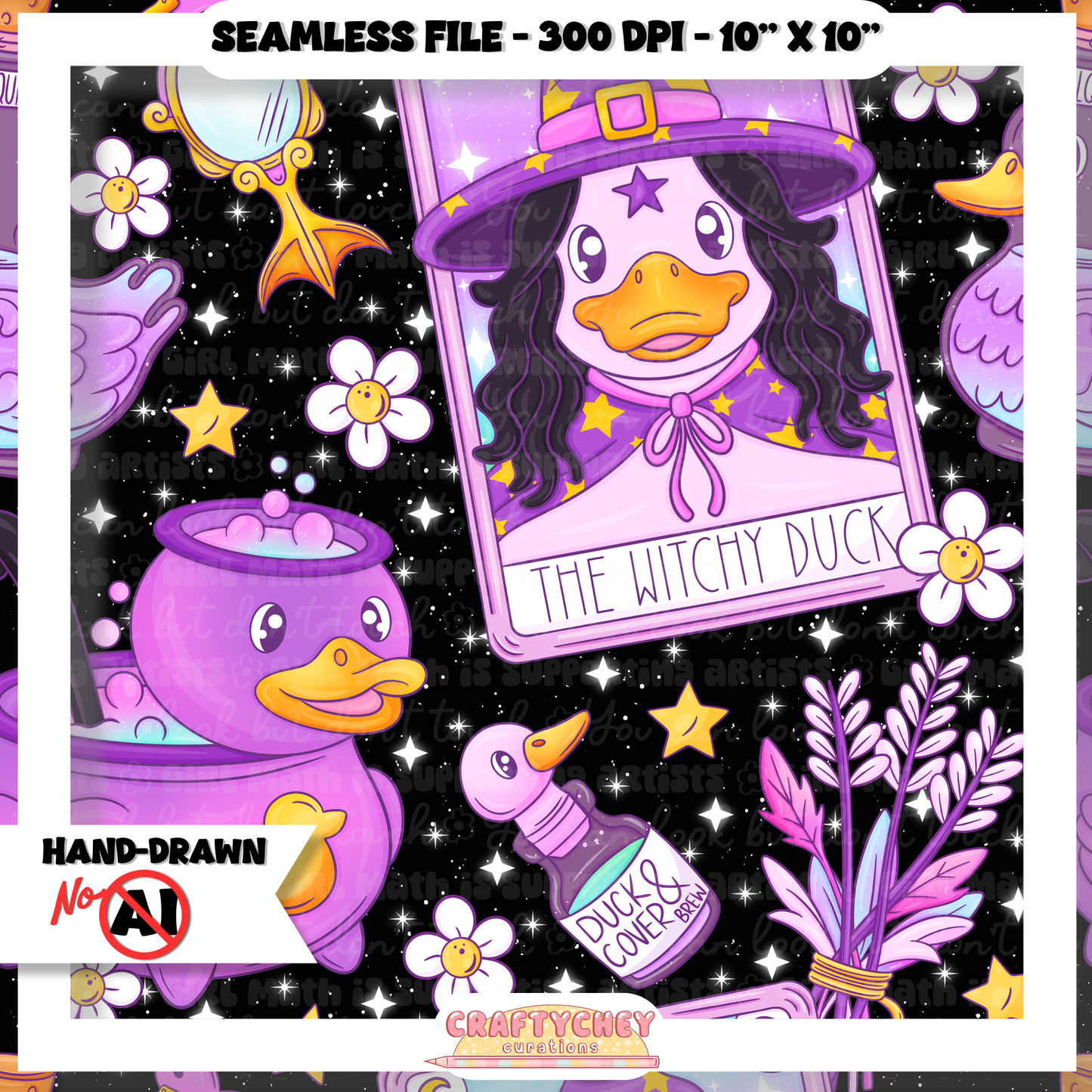 Witchy Duck Tarot (Seamless + PNG)