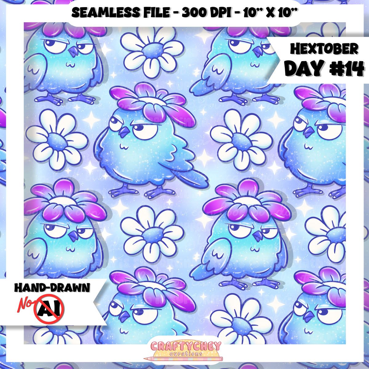 Hextober Day 14: Bird - Blue (Seamless + PNG)