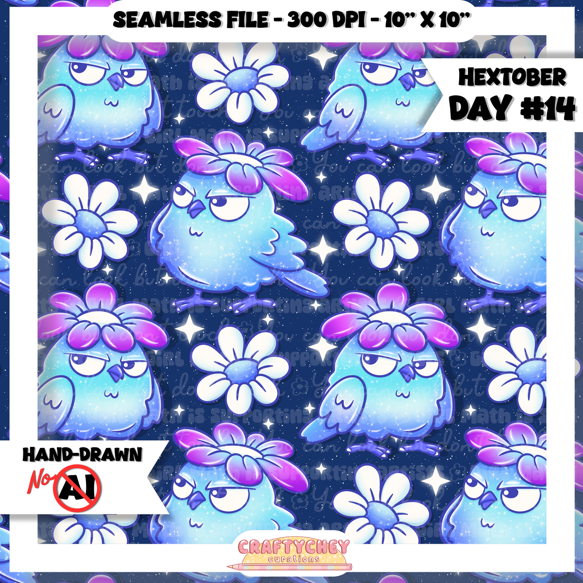 Hextober Day 14: Bird - Blue (Seamless + PNG)