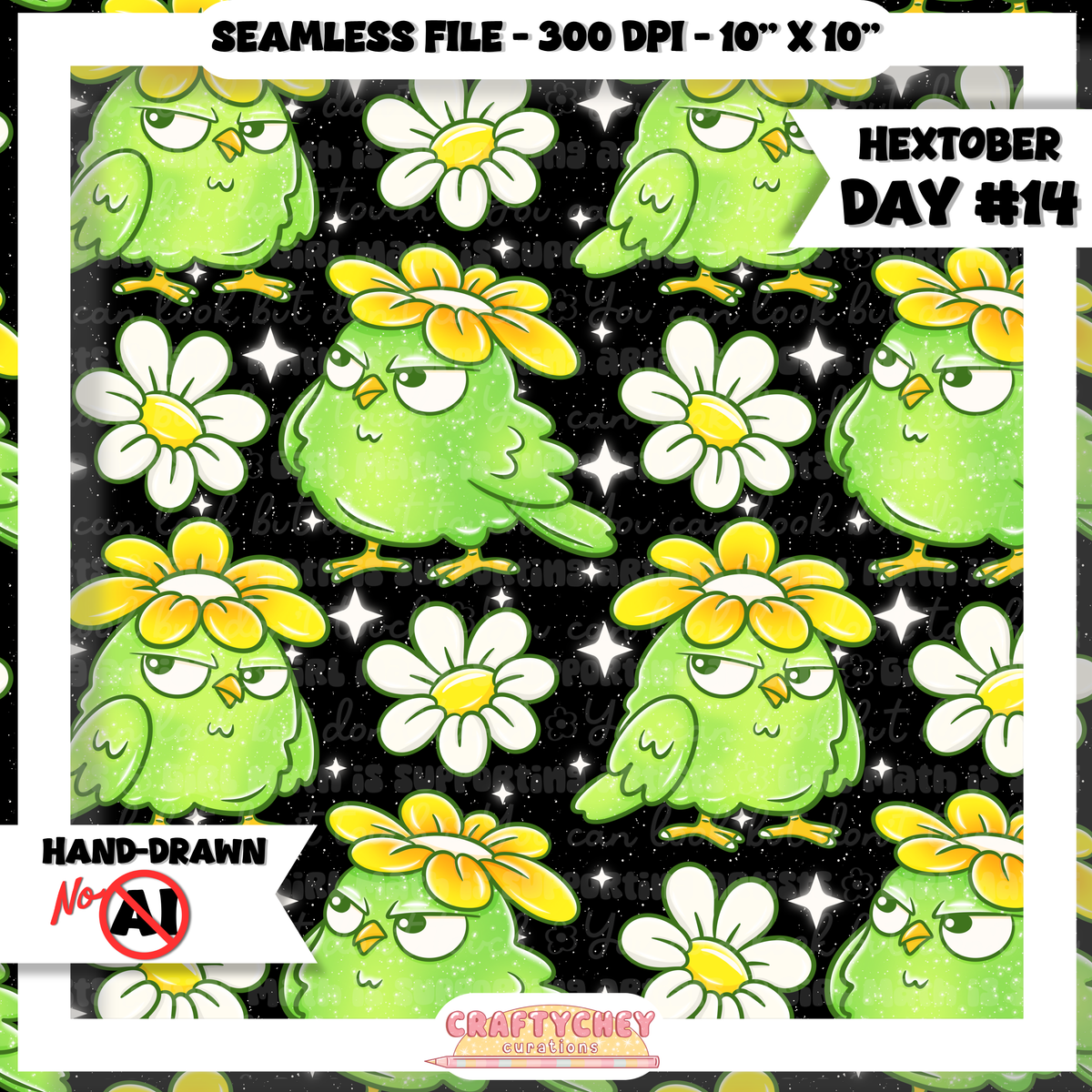 Hextober Day 14: Bird - Green (Seamless + PNG)