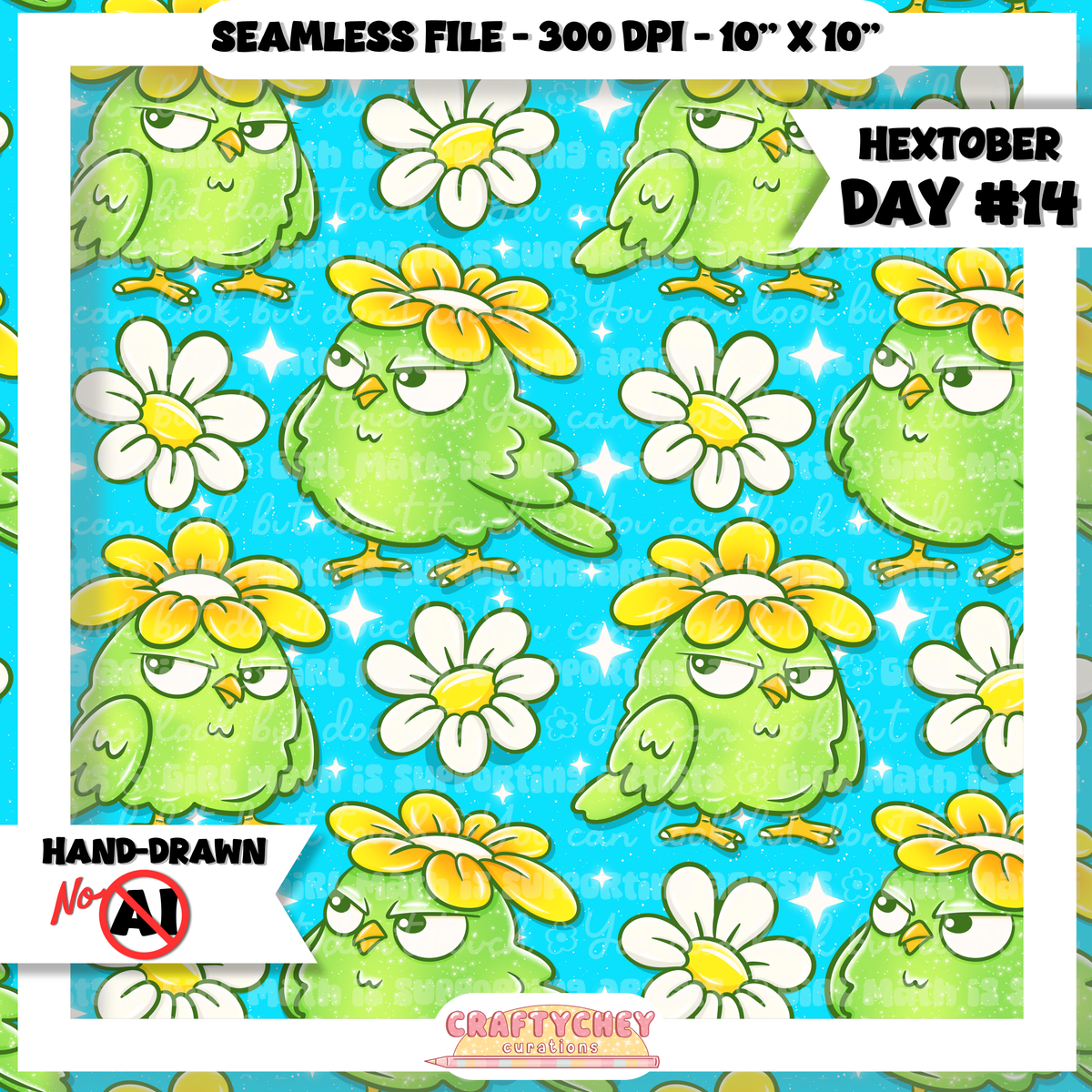 Hextober Day 14: Bird - Green (Seamless + PNG)