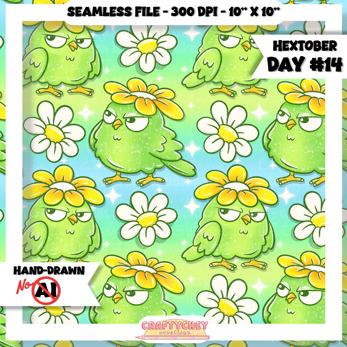 Hextober Day 14: Bird - Green (Seamless + PNG)