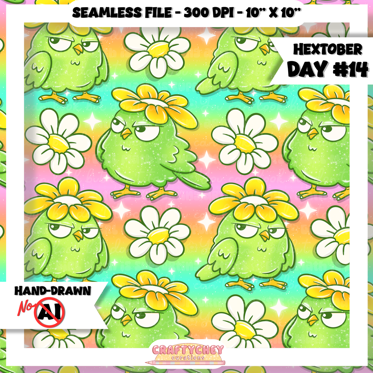 Hextober Day 14: Bird - Green (Seamless + PNG)