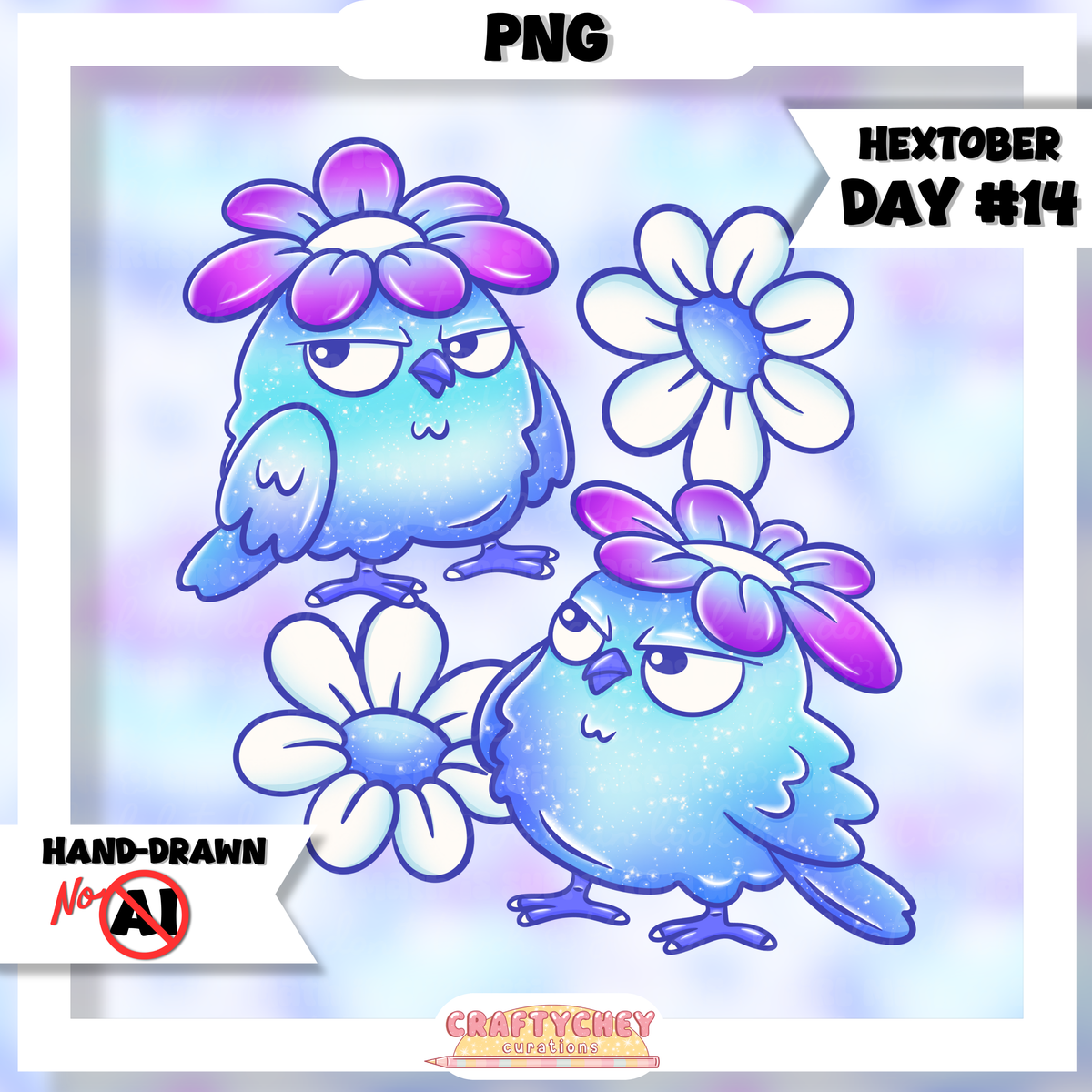 Hextober Day 14: Bird - Blue (Seamless + PNG)
