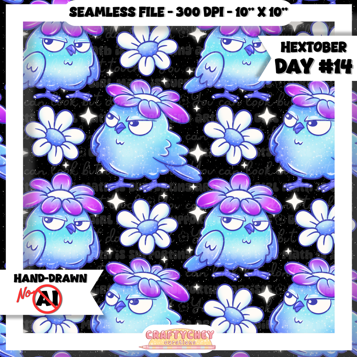 Hextober Day 14: Bird - Blue (Seamless + PNG)