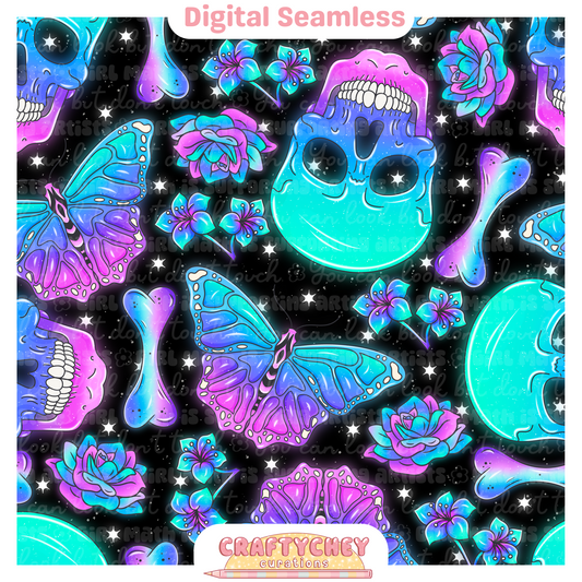 Holographic Butterfly Skulls (Seamless + PNG)