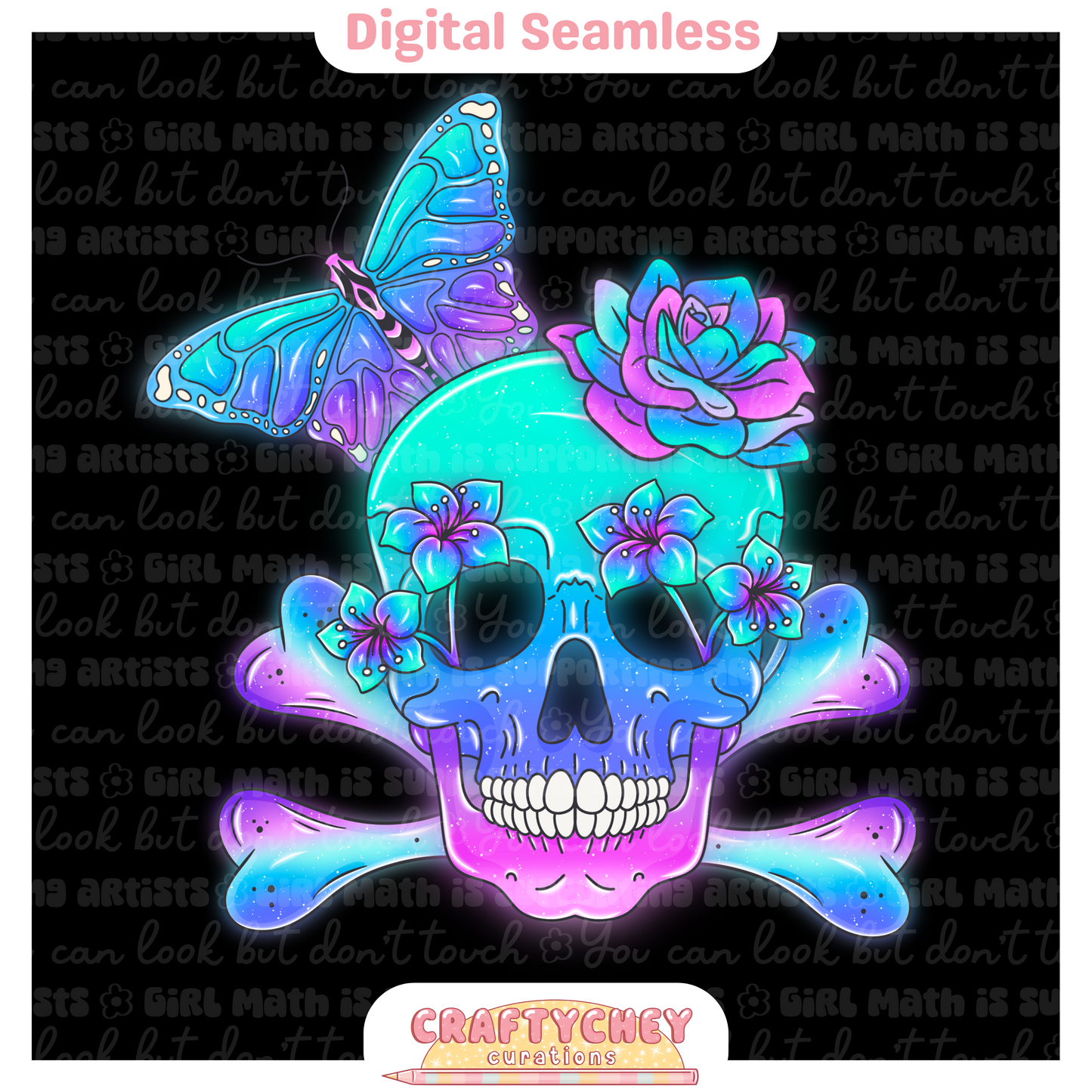 Holographic Butterfly Skulls (Seamless + PNG)