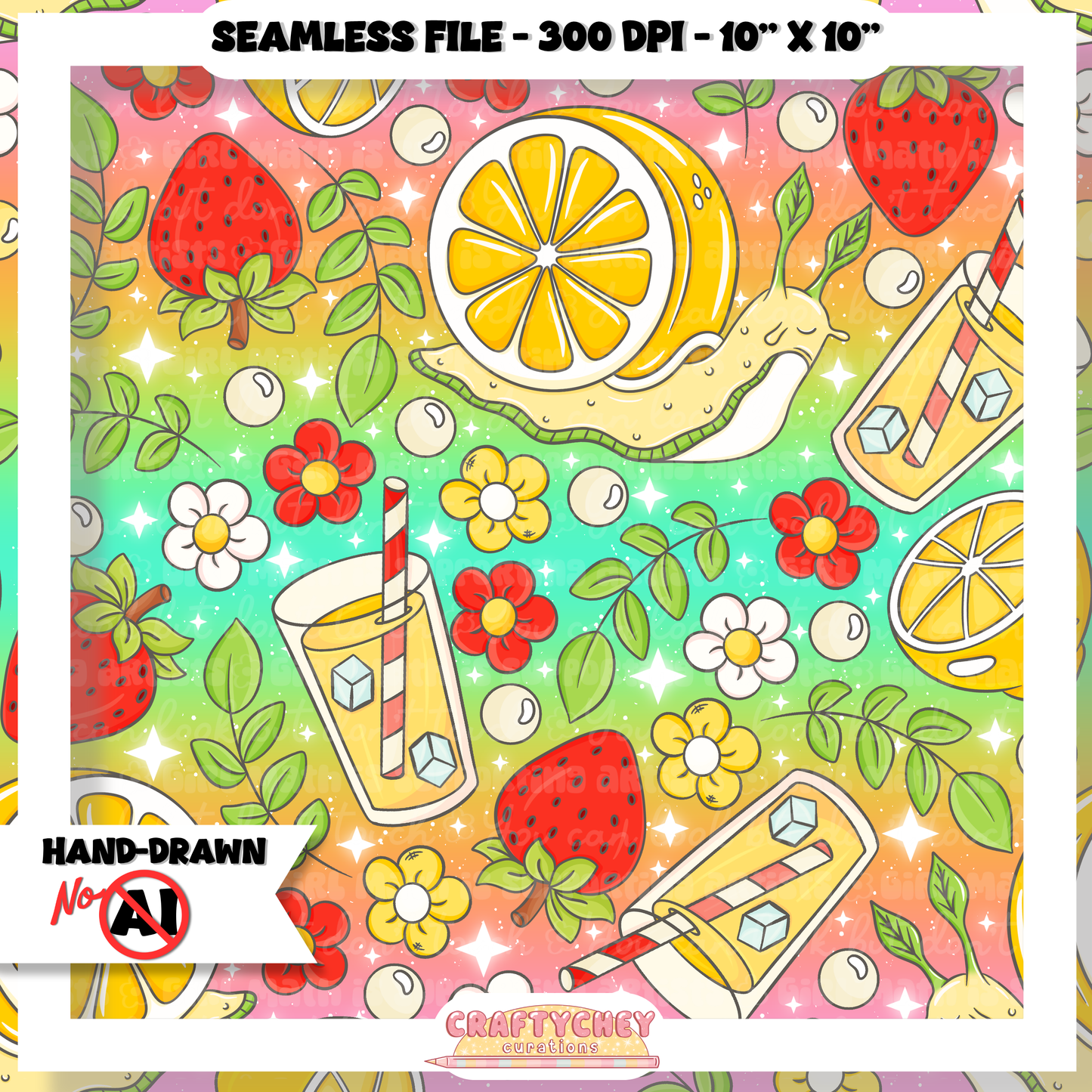 Juicy Summer: Day 7: Lemonade (Seamless + PNG)