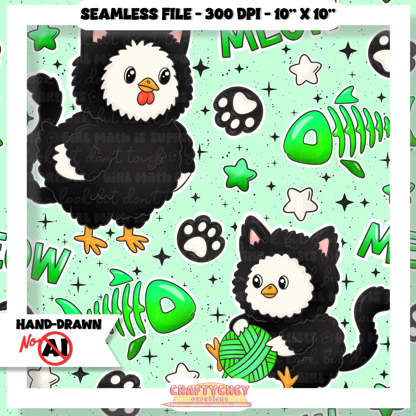 Kitty Chickens: Green (Seamless + PNG)
