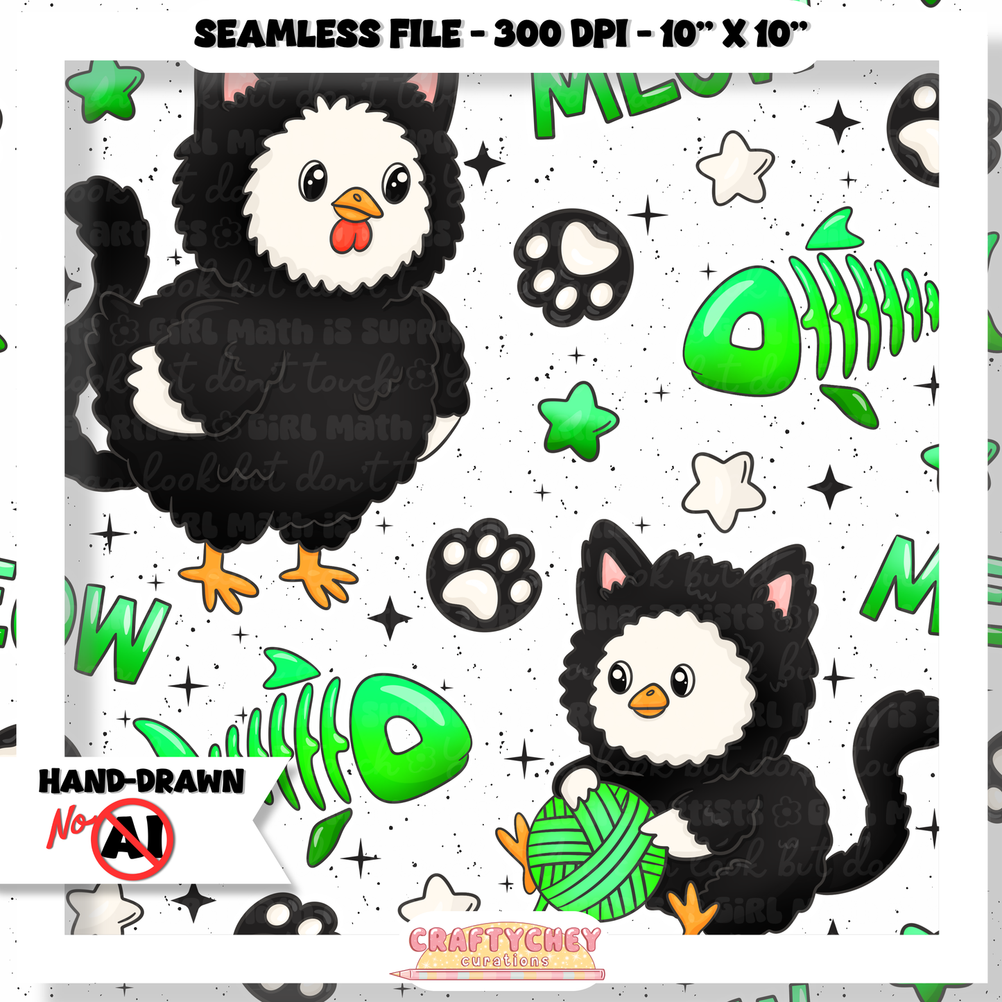 Kitty Chickens: Green (Seamless + PNG)