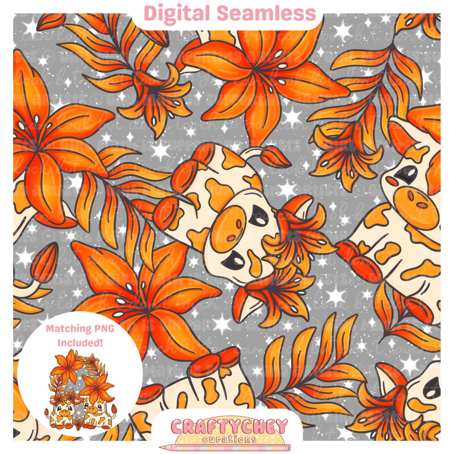 Orange Lily Cows (Seamless + PNG)