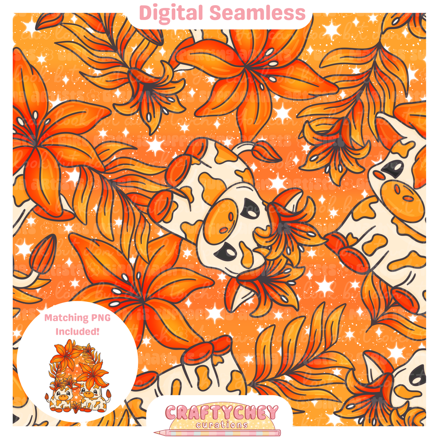 Orange Lily Cows (Seamless + PNG)