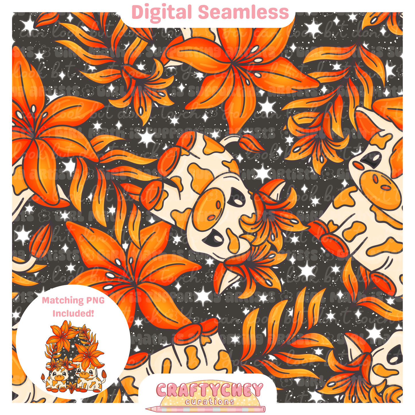 Orange Lily Cows (Seamless + PNG)