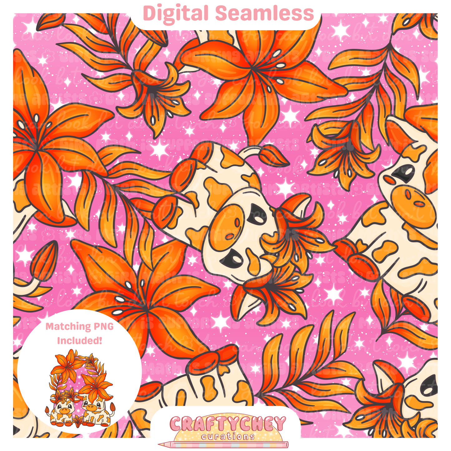 Orange Lily Cows (Seamless + PNG)