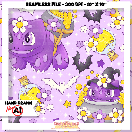 Witchysaur Floral (Seamless + PNG)