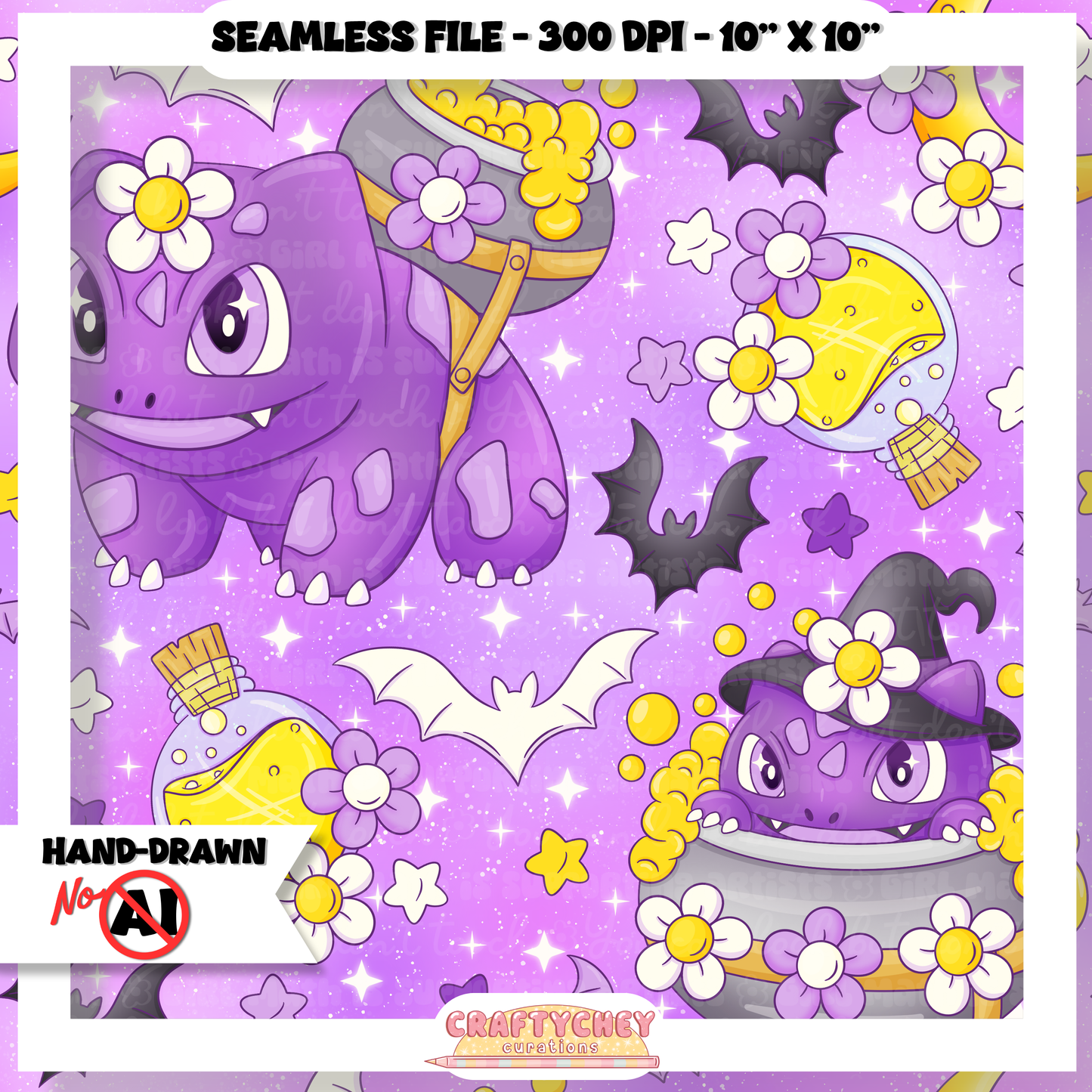 Witchysaur Floral (Seamless + PNG)