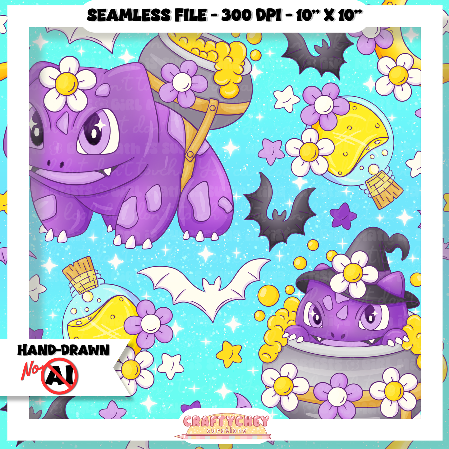 Witchysaur Floral (Seamless + PNG)