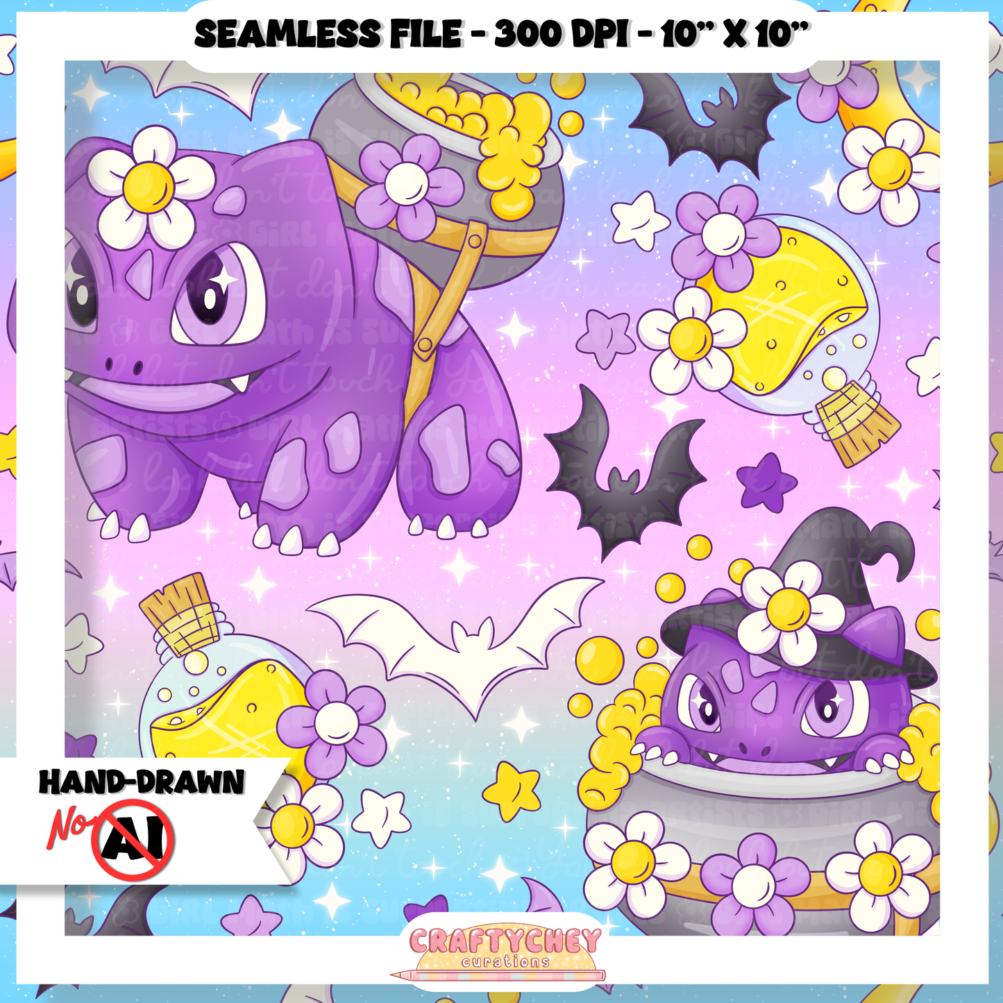 Witchysaur Floral (Seamless + PNG)