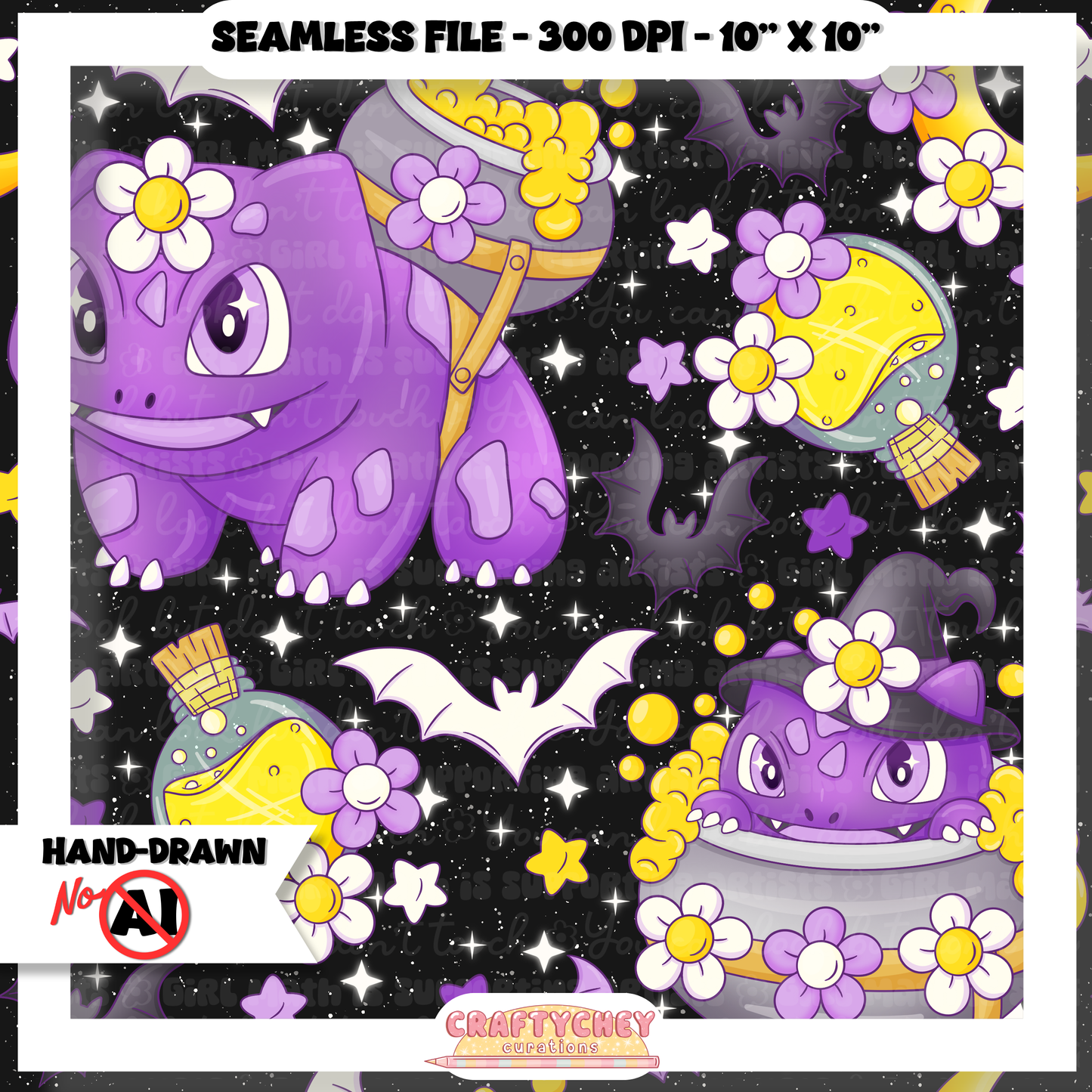 Witchysaur Floral (Seamless + PNG)