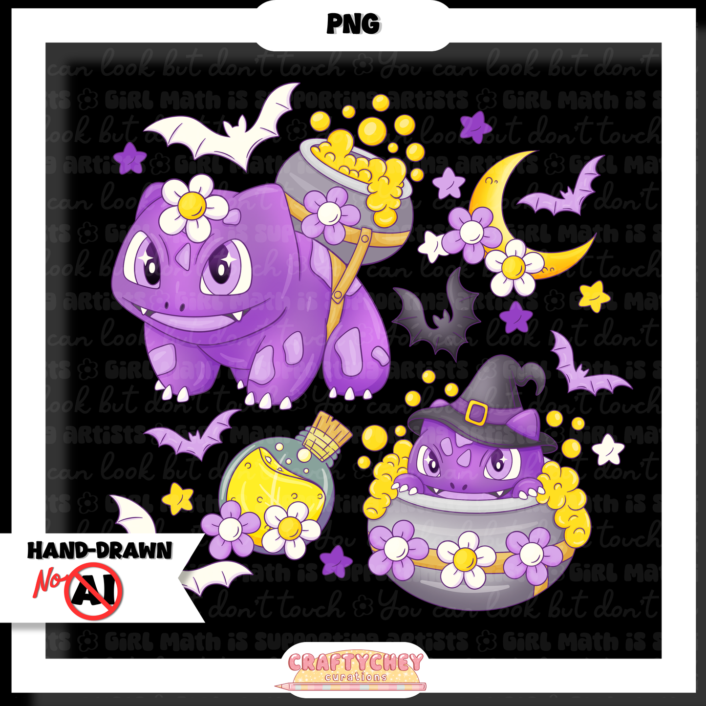 Witchysaur Floral (Seamless + PNG)