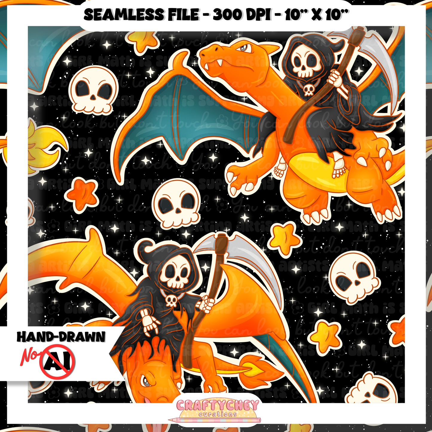 Grim Orange Dragon (Seamless + PNG)