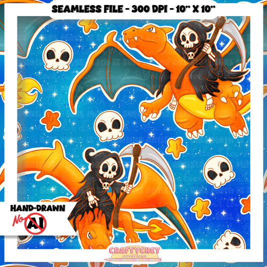 Grim Orange Dragon (Seamless + PNG)