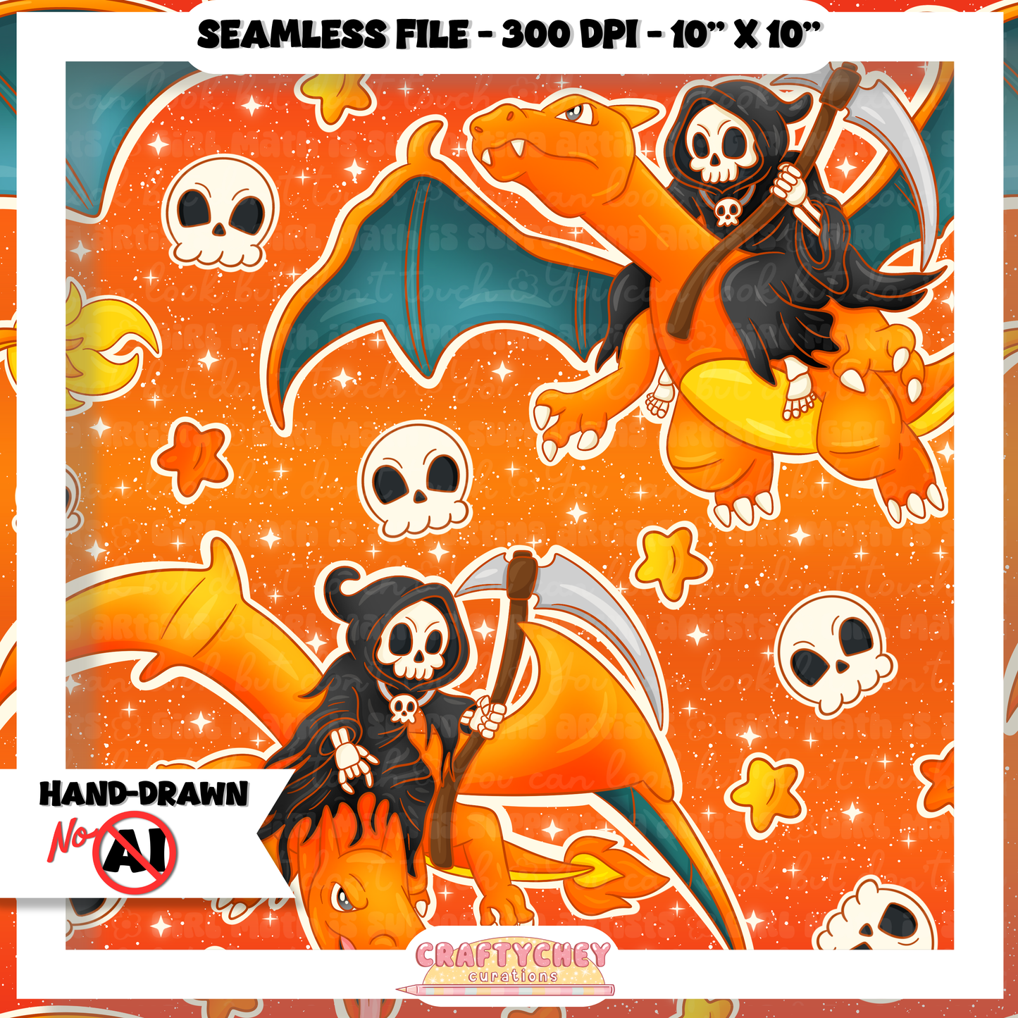 Grim Orange Dragon (Seamless + PNG)