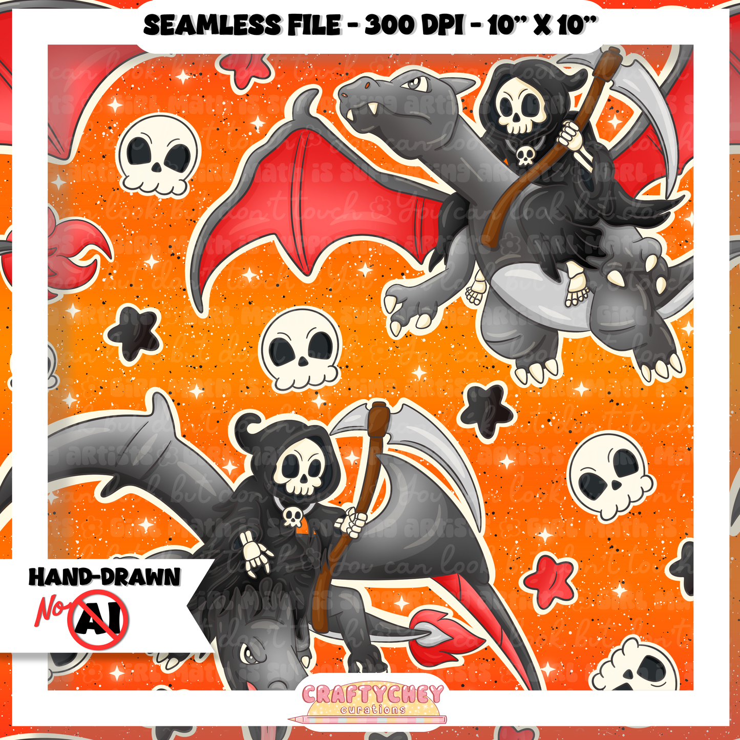 Grim Gray Dragon (Seamless + PNG)
