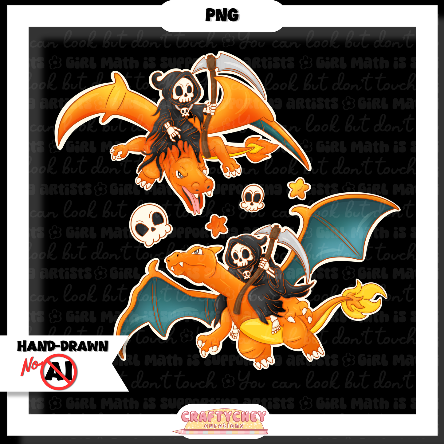 Grim Orange Dragon (Seamless + PNG)