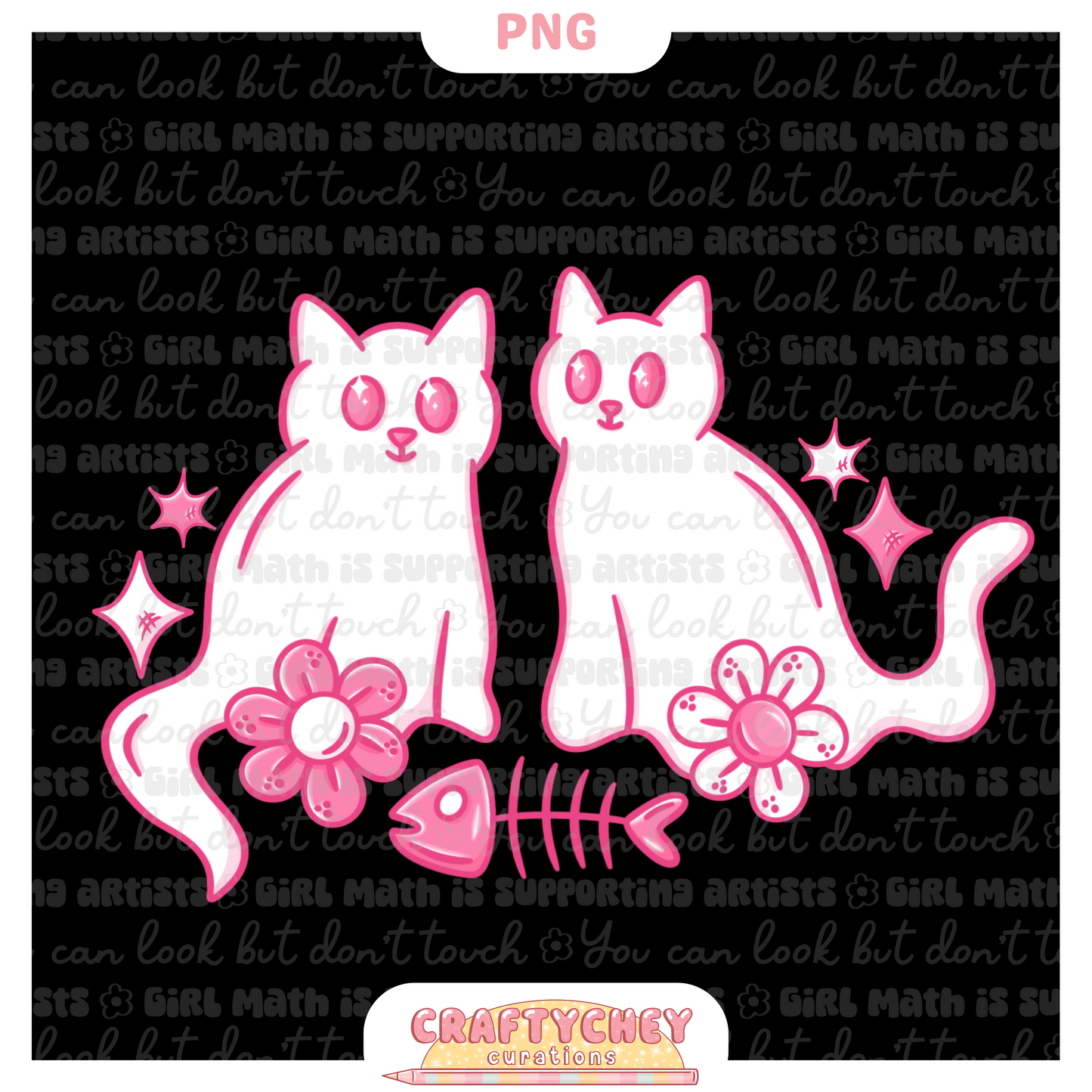 Pink Ghost Kitties (Seamless + PNG)