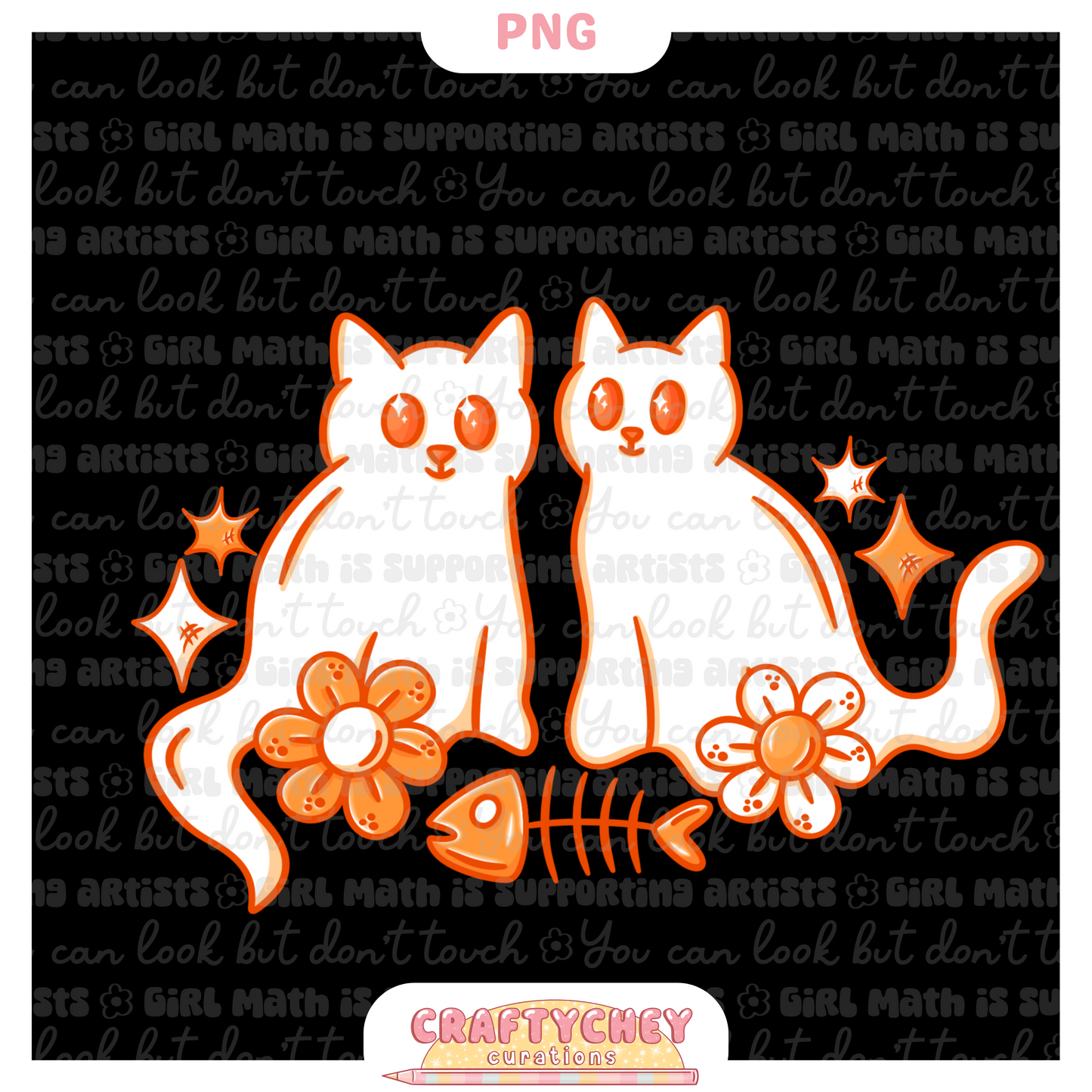 Orange Ghost Kitties (Seamless + PNG)