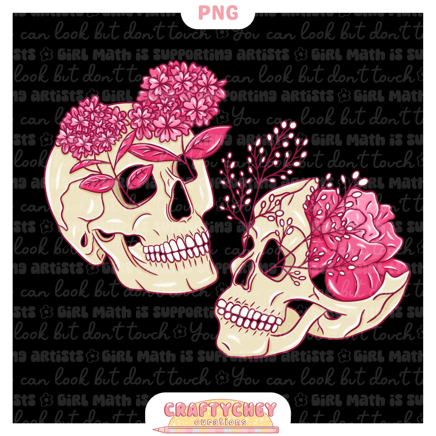 Pink Floral Skulls
