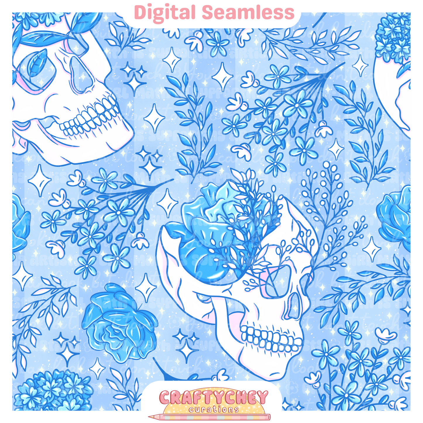 Blue Floral Skulls